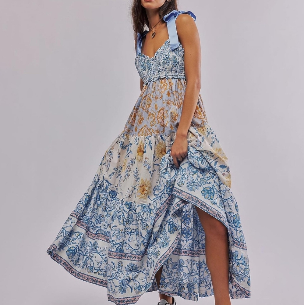 Floral Blue and Yellow Maxi Dress